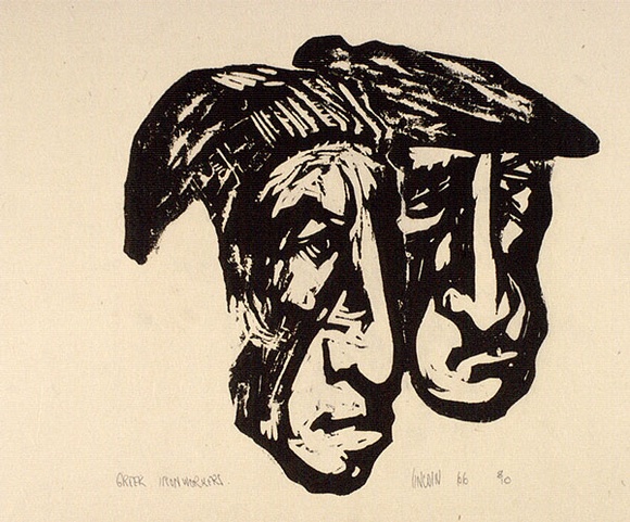 Artist: b'Lincoln, Kevin.' | Title: b'Greek iron workers' | Date: 1966 | Technique: b'woodcut, printed in black ink, from one block' | Copyright: b'\xc2\xa9 Kevin Lincoln. Licensed by VISCOPY, Australia'