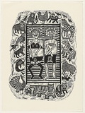 Artist: b'HANRAHAN, Barbara' | Title: b'Adam and Eve in bed' | Date: 1989 | Technique: b'linocut, printed in black ink, from one block'