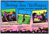 Artist: b'REDBACK GRAPHIX' | Title: b'Greetings from Wollongong. A dynamic film about uncertain times.' | Date: 1982 | Technique: b'screenprint, printed in colour, from five stencils' | Copyright: b'\xc2\xa9 Michael Callaghan'