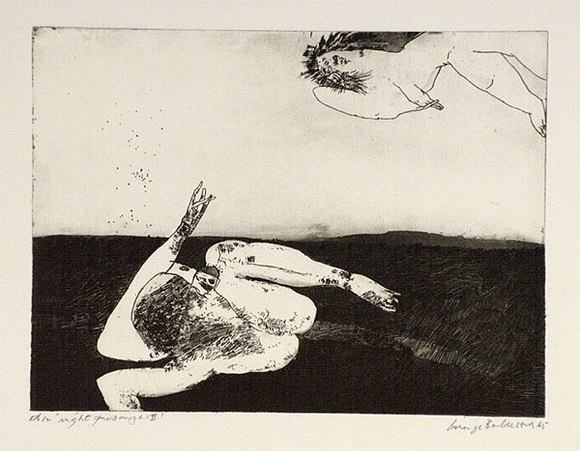 Artist: b'BALDESSIN, George' | Title: b'Night personages II.' | Date: 1965 | Technique: b'etching and aquatint, printed in black ink, from one plate'