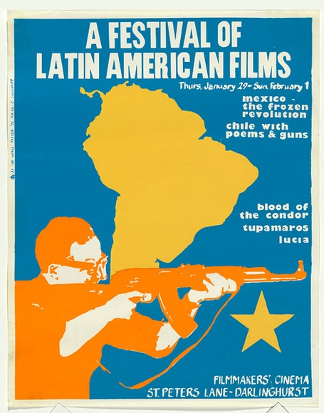 Artist: b'MACKINOLTY, Chips' | Title: b'A festival of Latin American films' | Date: 1976 | Technique: b'screenprint, printed in colour, from three stencils'