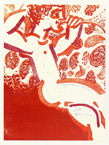 Artist: b'Stringer, John.' | Title: b'Greeting card' | Date: c.1966 | Technique: b'linocut, printed in black ink, from one block'