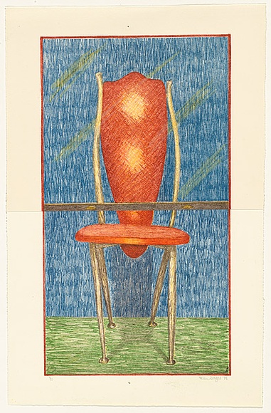 Title: b'not titled [high-backed chair set against blue wall]' | Date: 1978 | Technique: b'lithograph, printed in colour, from multiple stones [or plates]'