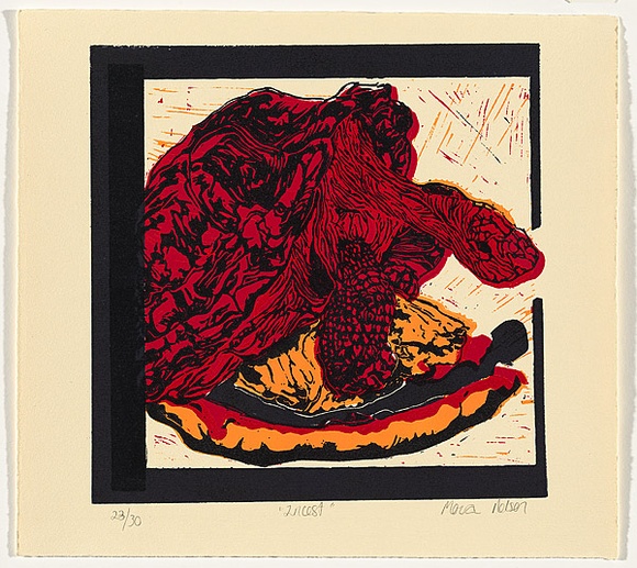 Artist: b'Nelson, Moira.' | Title: b'Incest' | Date: 1981 | Technique: b'linocut, printed in colour, from four blocks'