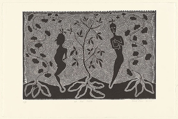 Artist: b'Missy, Billy.' | Title: b'Ap Aw Aidal' | Date: 2000 | Technique: b'linocut, printed in black ink, from one block'