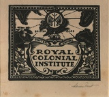 Artist: FEINT, Adrian | Title: Bookplate: Royal Colonial Institute. | Date: (1927) | Technique: wood-engraving, printed in black ink, from one block | Copyright: Courtesy the Estate of Adrian Feint