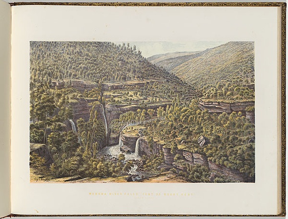 Artist: b'von Gu\xc3\xa9rard, Eugene' | Title: b'Moroka River Falls, foot of Mount Kent, Gippsland' | Date: (1866-68) | Technique: b'lithograph, printed in colour, from multiple stones [or plates]'