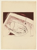 Title: b'Man struggling with fear in a room' | Date: c.1988 | Technique: b'etching, printed in red ink, from one plate'