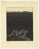 Artist: b'SELLBACH, Udo' | Title: b'(Figure and landscape)' | Date: 1965 | Technique: b'etching and aquatint printed in black ink, from one plate'