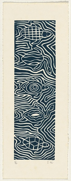 Artist: b'Clarmont, Sammy.' | Title: b'Turtles swimming' | Date: 1997, November | Technique: b'linocut, printed in green ink, from one block'