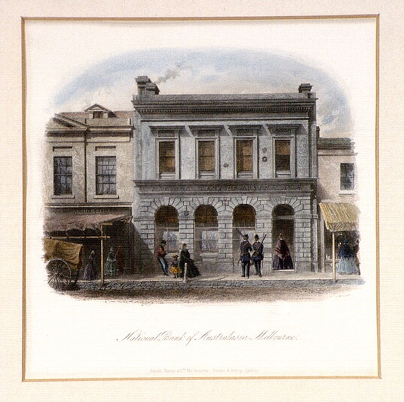 Title: b'National Bank of Australasia, Melbourne' | Date: 1857 | Technique: b'engraving, hand-coloured'