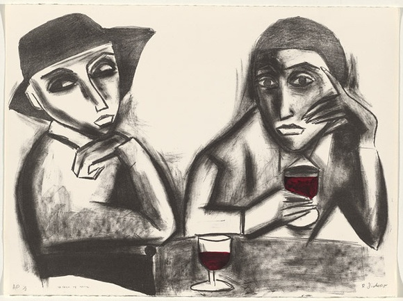 Artist: b'Dickerson, Robert.' | Title: b'Glass of wine.' | Date: 1999 | Technique: b'lithograph, printed in black ink, from one stone; hand-coloured by the artist'