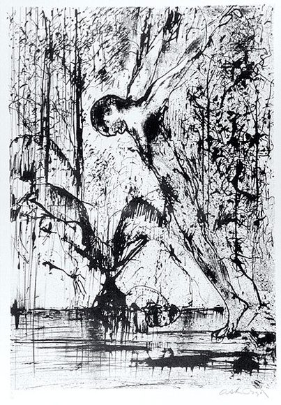 Artist: b'BOYD, Arthur' | Title: b'(Jumping figure).' | Date: (1978) | Technique: b'lithograph, printed in black ink, from one stone [or plate]'