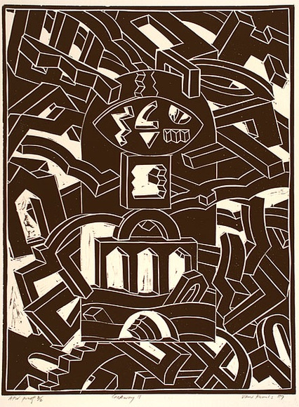 Artist: b'Komis, Van.' | Title: b'Gateway II' | Date: 1989 | Technique: b'linocut, printed in black ink, from one block'