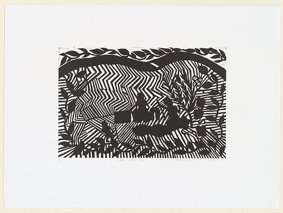 Artist: b'Thompson, Maureen.' | Title: b'Widow in sorry time' | Date: 2002 | Technique: b'linocut, printed in black ink, from one block'