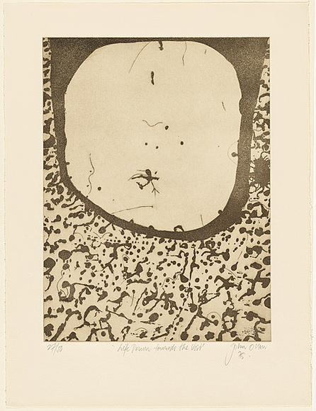 Artist: Olsen, John. | Title: Life drawn to the void | Date: 1975 | Technique: sugarlift etching and aquatint, printed in brown ink with plate-tone, from one zinc plate | Copyright: © John Olsen. Licensed by VISCOPY, Australia