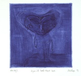 Artist: b'Palethorpe, Jan' | Title: b'Figure with heart shaped head' | Date: 1993 | Technique: b'etching, roulette and aquatint, printed in blue ink, from one copper plate'