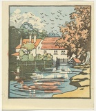 Artist: Allport, C.L. | Title: (Grantchester Mill). | Date: 1931 | Technique: linocut, printed in colour, from multiple blocks