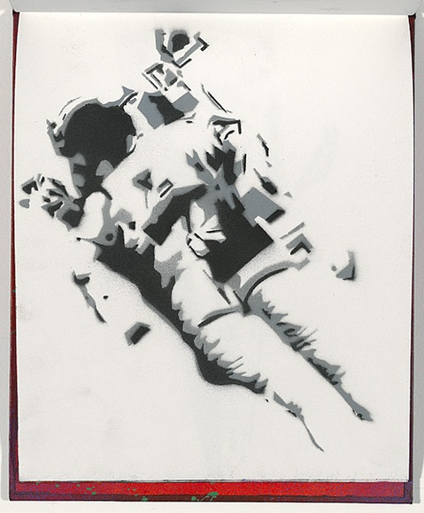 Title: b'Derailed' | Date: 2003 | Technique: b'stencil, printed in black aerosol paint, from one stencil'