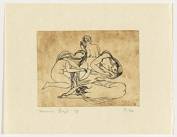 Artist: b'Boyd, Hermia.' | Title: b'Rest.' | Date: 1978 | Technique: b'etching, printed in brown ink, from one plate'