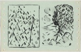 Artist: b'McCahon, Colin.' | Title: b[Paper lithographic plate for 'Titirangi bush landscape' and 'Old woman by the sea'] | Date: 1957 | Technique: b'drawing, in black lithographic crayon'