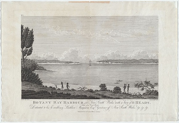 Title: bBotany Bay Harbour, in New South Wales with a view of the Heads. Taken from Cook's Point. | Date: 30 November 1812 | Technique: b'engraving, printed in black ink, from one copper plate'