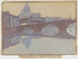 Artist: b'Patterson, Ambrose.' | Title: b'View over the Thames, evening.' | Date: c.1904 | Technique: b'woodcut, printed in colour in Japanese manner, from two blocks; additional hand colouring in gouache'