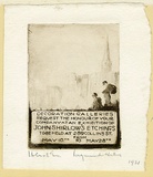 Artist: Wallis, Raymond. | Title: Invitation to an exhibition of etchings by John Shirlow. | Date: 1921 | Technique: etching, printed in brown ink with plate-tone, from one plate