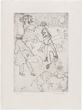 Artist: b'WALKER, Murray' | Title: b'Curious.' | Date: 1977 | Technique: b'etching, printed in black ink, from one zinc plate'