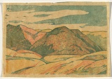 Artist: b'Bell, George..' | Title: b'(Hills).' | Date: 1936 | Technique: b'linocut, printed in black ink, from one block'