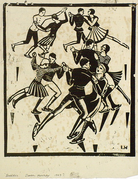 Artist: b'Huntley, Isabel.' | Title: b'Skaters' | Date: 1929 | Technique: b'linocut, printed in black ink, from one block' | Copyright: b'\xc2\xa9 Estate of Isabel Huntley, Douglas Huntley'