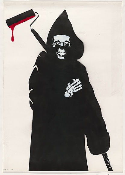 Artist: b'Meek.' | Title: b'Buff reaper.' | Date: 2004 | Technique: b'stencil, printed in colour, from multiple stencils'