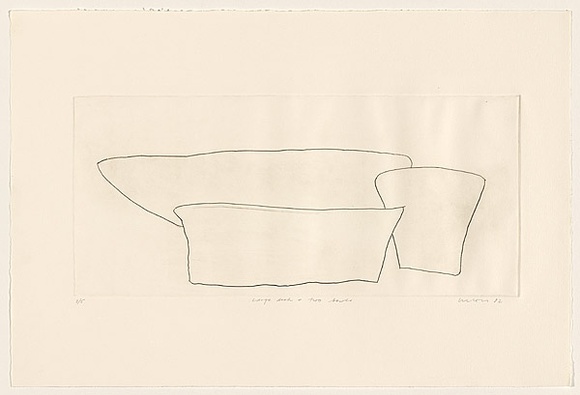 Title: b'Large dish and two bowls' | Date: 1982 | Technique: b'drypoint, printed in black ink, from one perspex plate'