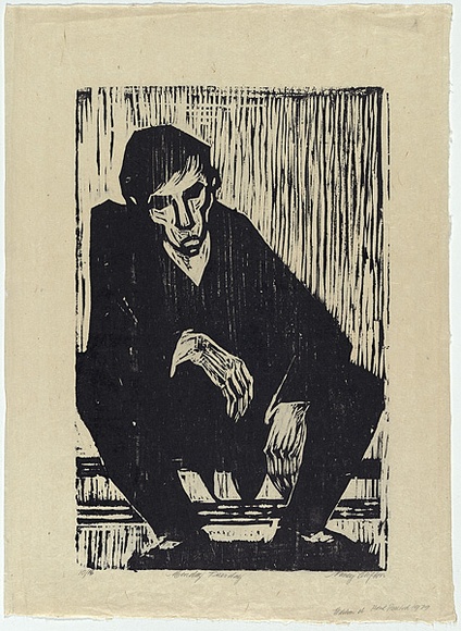 Artist: b'Clifton, Nancy.' | Title: b'Monday, Tuesday.' | Date: 1979 | Technique: b'woodcut, printed by hand in black ink, from one block'