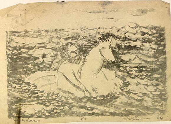 Artist: b'ROSENGRAVE, Harry' | Title: b'White horses' | Date: 1954 | Technique: b'lithograph, printed in black ink, from one plate'