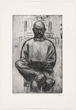 Artist: AMOR, Rick | Title: Self portrait. | Date: 1995 | Technique: etching, mezzotint and foul bite, second state of previous print of 1/3, printed in black ink with plate-tone, from one plate