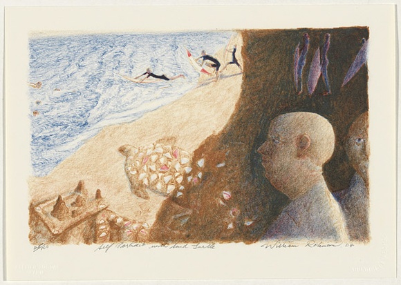 Artist: b'Robinson, William.' | Title: b'Self portrait with sand turtle' | Date: 2004 | Technique: b'lithograph, printed in colour, from multiple stones'