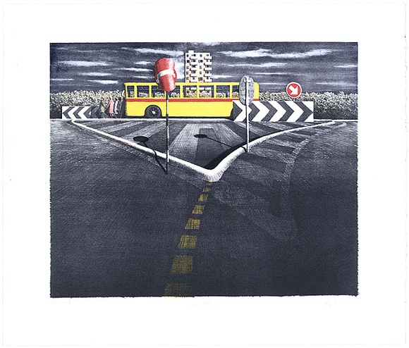 Artist: b'Smart, Jeffrey.' | Title: b'The waiting bus' | Date: 1986, April | Technique: b'lithograph, printed in colour, from four stones [or plates]'