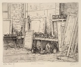 Artist: Dickson, Clive. | Title: Studio - Pahran | Date: 1985 | Technique: etching, printed in black ink, from one plate