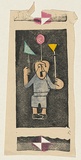 Title: not titled [figure with 3 lollipops] | Technique: linocut, printed in colour, from multiple blocks