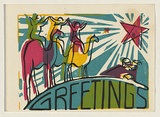 Title: Card: Greetings | Date: 1963 | Technique: linocut, printed in colour, from five blocks