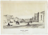 Artist: b'Thomas, Edmund.' | Title: b'Collins Street.' | Date: 1853 | Technique: b'chalk-lithograph, printed in colour, from two stones'