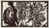 Artist: Williams, Marshall. | Title: not titled [flowers in a vase and bowl with saucer in foreground] | Date: (1994) | Technique: linocut, printed in black ink, from one block