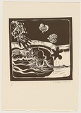 Title: not titled [reaching hand] | Date: 1969 | Technique: linocut, printed in brown ink, from one block