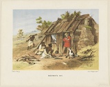 Title: bBushman's hut | Date: 1865 | Technique: b'lithograph, printed in colour, from multiple stones'