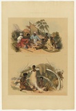 Artist: b'Angas, George French.' | Title: b'Encampment of native women near Cape Jervis; Natives of Encounter Bay making cord for fishing nets.' | Date: 1846-47 | Technique: b'lithograph, printed in colour, from multiple stones; varnish highlights by brush'