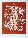 Artist: SHEARER, Mitzi | Title: The upside down fence | Date: 1977 | Technique: linocut, printed in red ink, from one block