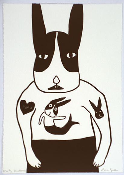 Artist: b'Green, Rona.' | Title: b'Knuckleman (version 2)' | Date: 2000, January | Technique: b'linocut, printed in black ink, from one block'