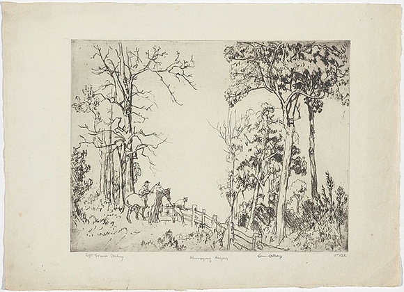 Artist: b'LINDSAY, Lionel' | Title: b'On the Kurrajong' | Date: 1932 | Technique: b'softground etching, printed in black ink, from one plate' | Copyright: b'Courtesy of the National Library of Australia'