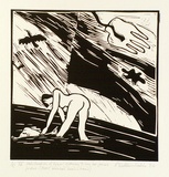 Artist: Wallace-Crabbe, Robin. | Title: not titled [IV habituation of Venus ... avec blinded head-hand]. | Date: 1980 | Technique: linocut, printed in black ink, from one block | Copyright: © Robin Wallace-Crabbe, Licensed by VISCOPY, Australia